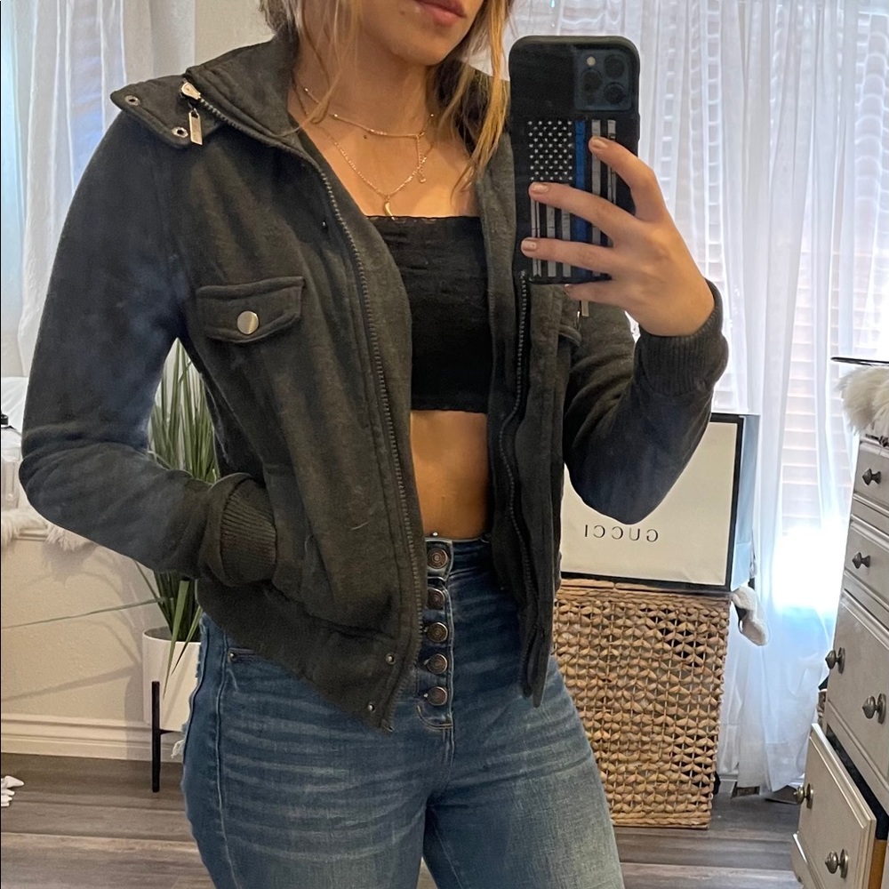 Gray sweatshirt jacket